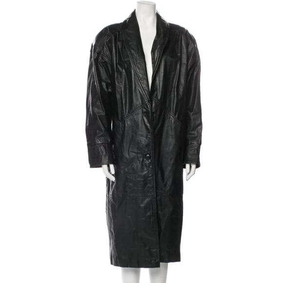 Vintage Jackets & Blazers - Vintage Jacqueline Ferrar Plus Size Full Length Leather Trench Coat pockets 2x